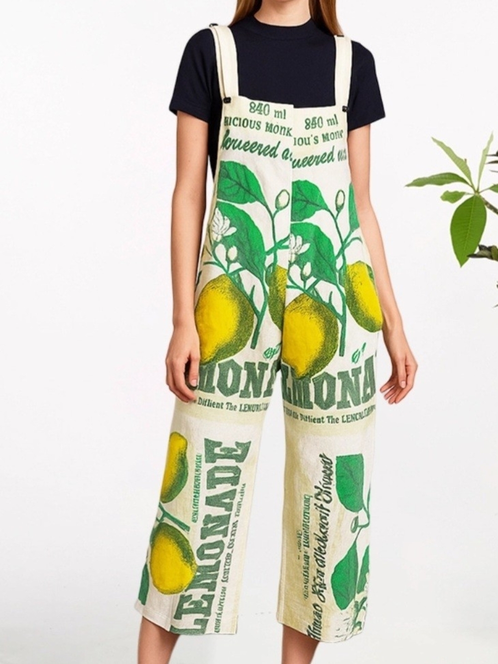 Lemon-Print Wide-Leg Jumpsuit - Flour Sack Overalls